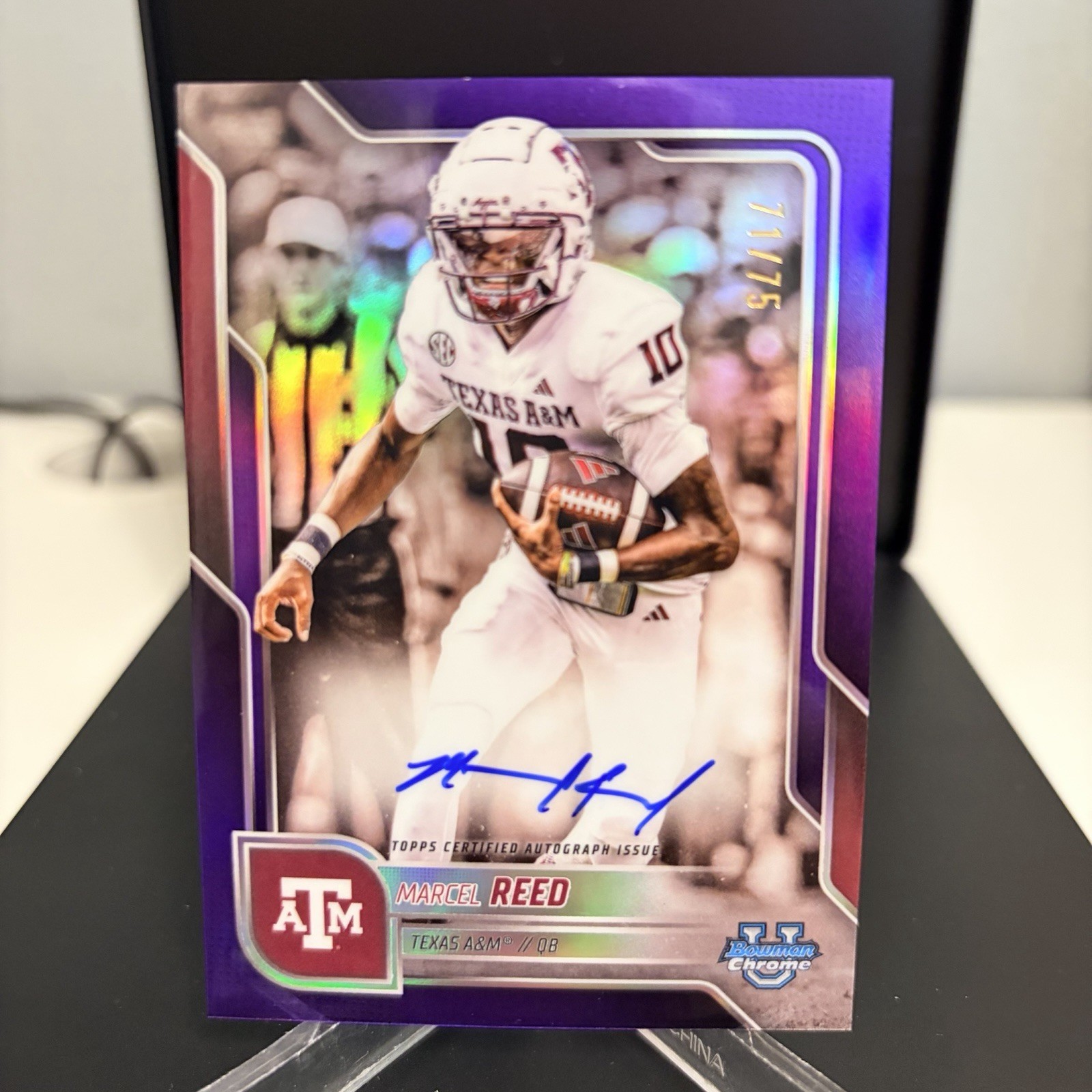 2025 Bowman Chrome U Marcel Reed #BCA-MRE Purple Refractor Auto #/75 Aggies