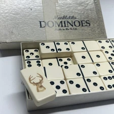 Vtg Puremco Professional Extra Thick Marblelike Dominoes USA No. 816 BUCK Design