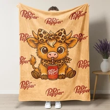 Cartoon Cute Highland Cow Pattern Blanket, Dr Pepper Soft Warm Throw Blanket