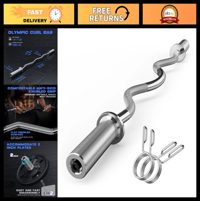 47'' EZ Curl Bar for Weight Lifting - Chrome Bar for Biceps, Triceps & Back/Legs,