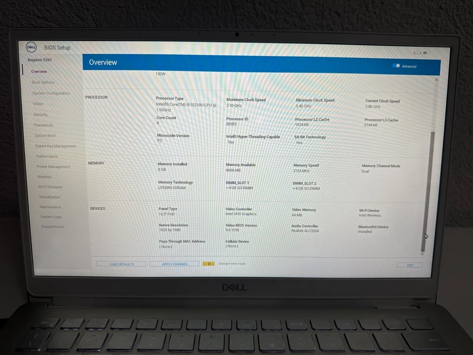 Portátil Dell Inspiron 5391 i5-10210U 2.1GHz 8GB 256SSD Webcam 13" FHD HDMI 18 - Imagen 3 de 4