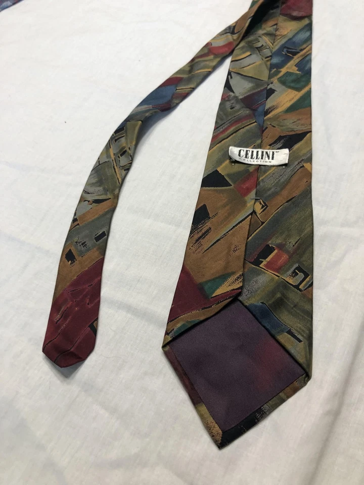 Винтажный мужской шелковый галстук коллекция Cellini абстрактное искусство 90-е - Изображение 3 из 4