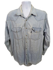 Vintage WRANGLER Denim Pearl Snap Cowboy Western Shirt Mens Size 17-17.5 XL T2F
