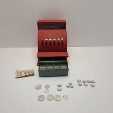 Vintage Red 1950's Western Stamping Co Tin Tom Thumb Toy Cash Register w/ Coins