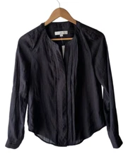 Loft Size XS Black With Silver Pin Stripe Semi-Sheer Button Front Blouse - New