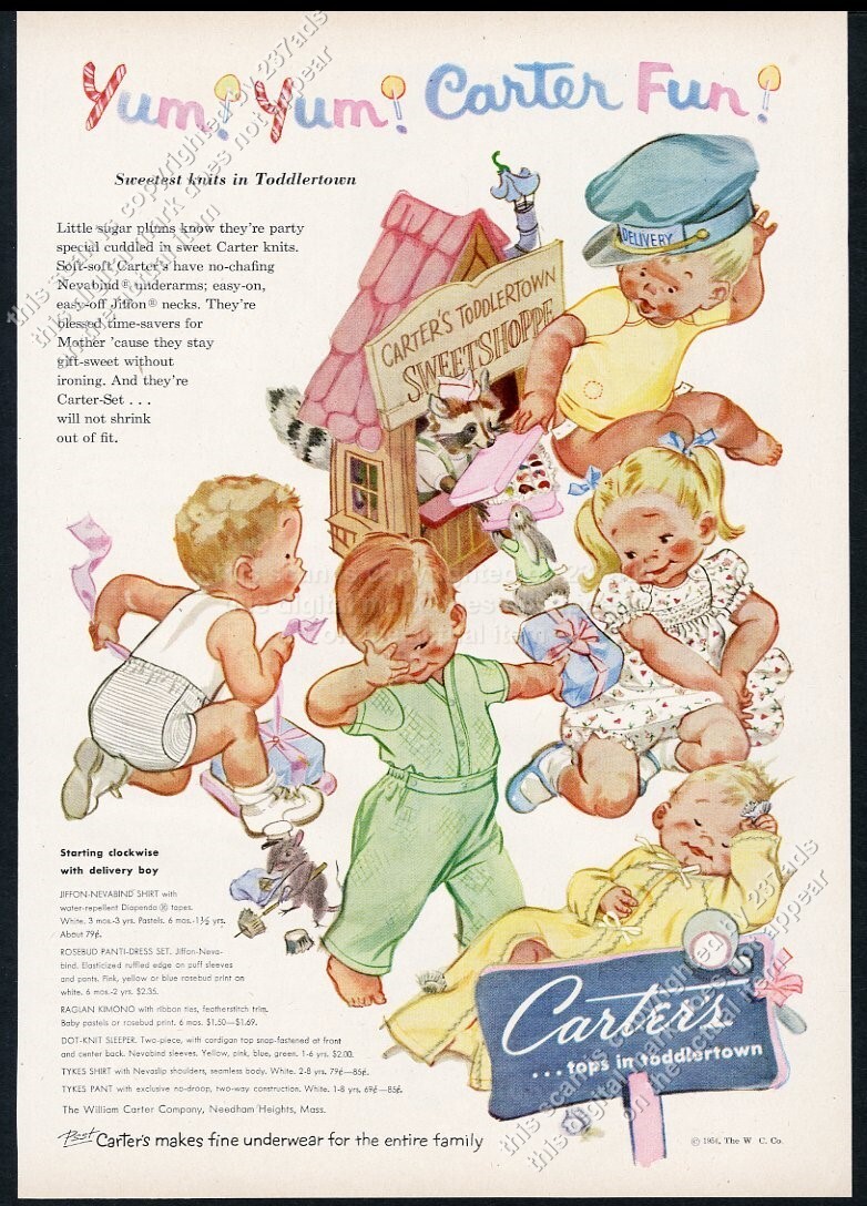 1954 Carter's baby toddler children's wear sleeper shirt pants vintage  print ad