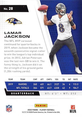 Lamar Jackson P2s-24368 2020 Playoff #28 - Imagen 2 de 2