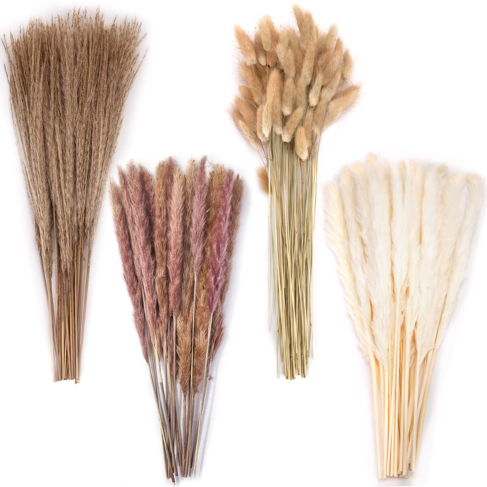 130PCS Pampas Grass Decor, 18 inch Dried Pampas Grass Contains White Natural ...