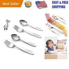 Rounded Edge Toddler Utensils for Self-Feeding - 4 Piece Stainless Steel Set