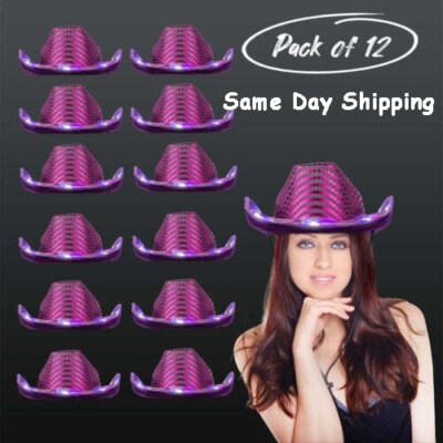 LED Light Up Flashing Sequin Cowboy Hats Purple - 12 Hats By  display picture 1