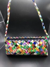 MOSAIC CLUTCH HANDBAG PURSE PAPER CANDY WRAPPER SHOLDER 10" X 5" RECYCLE PAPER
