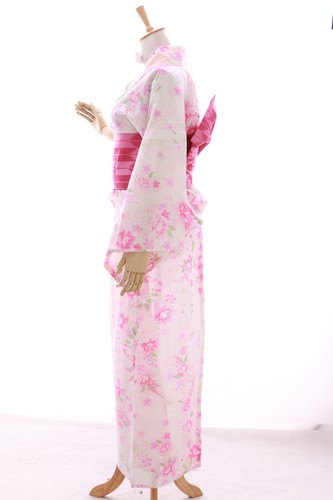 K-024 blanco rosa brillo mariposa flores geisha kimono yukata obi cinturón - Imagen 10 de 11