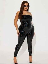 Women Sleeveless Stretchy Jumpsuits Shiny Leather Rompers PVC Bodycon Rompers
