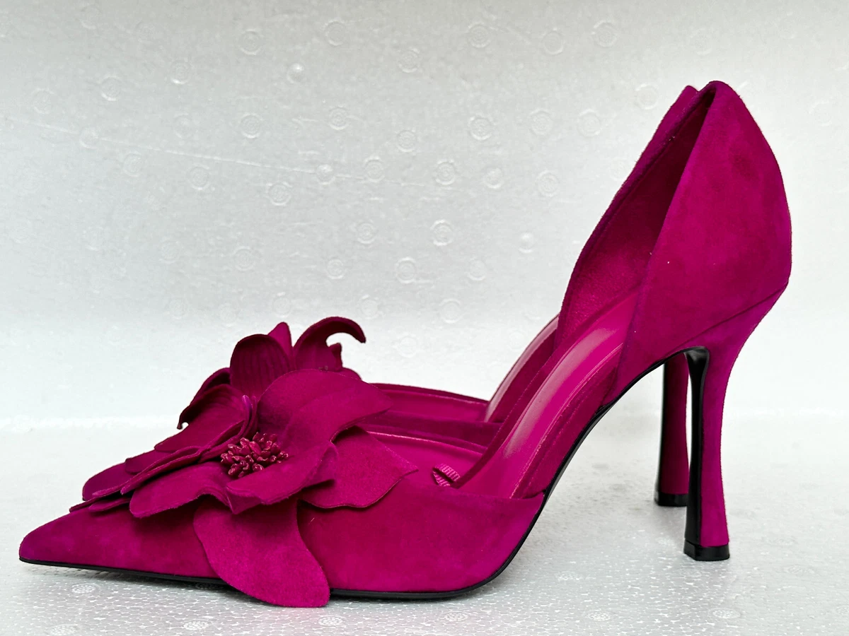 Zara Fuchsia High Heeled Suede Flower Shoes Ref. 1241 010 all sizes