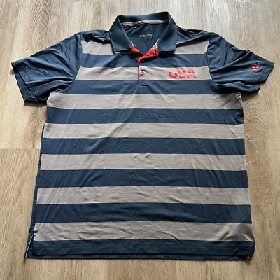 USA Golf Adidas Ultimate 365 Striped Polo Shirt XL #DN4218 Blue