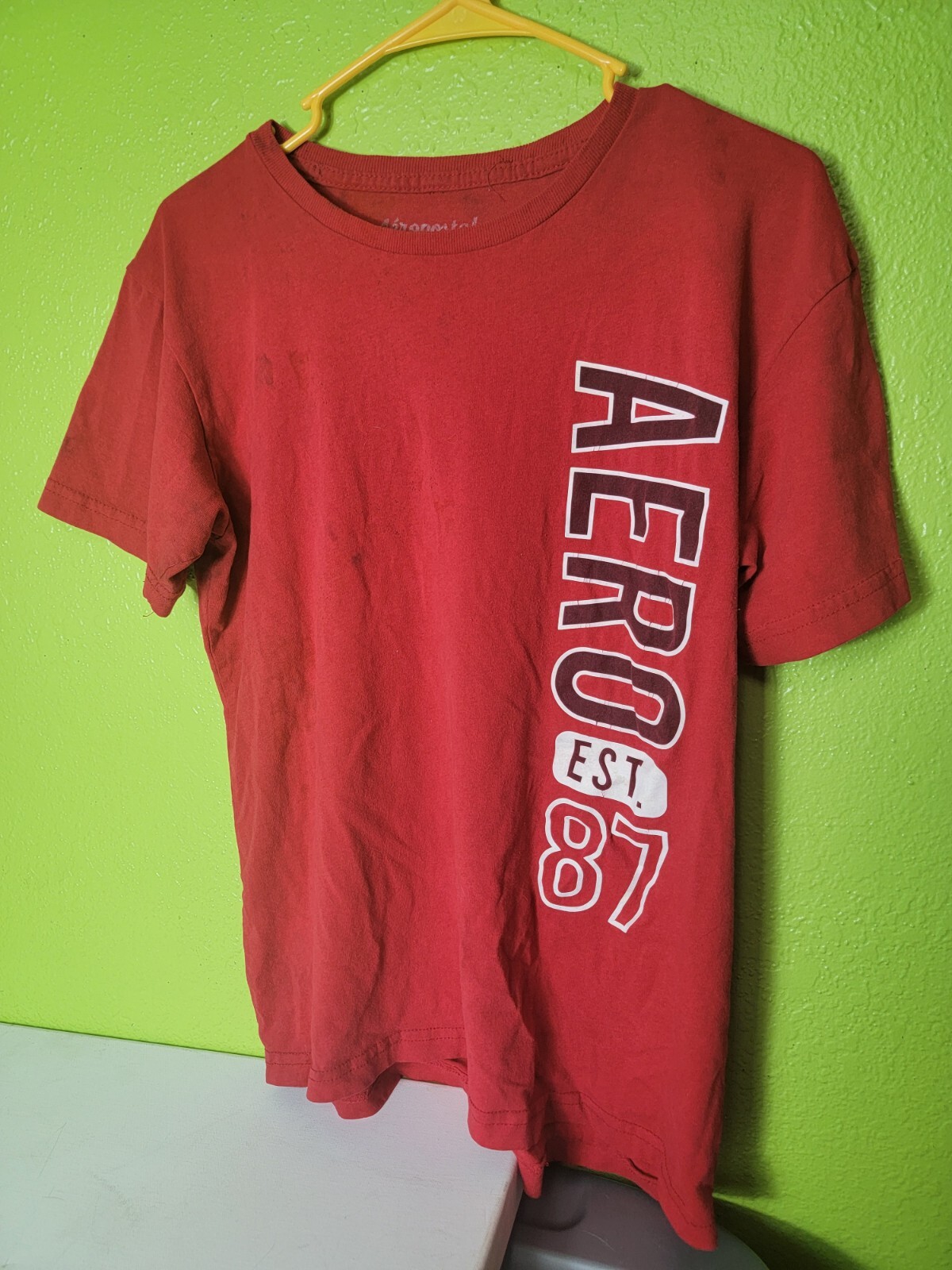 Aero Est 87 Spellout T-shirt Mens Red Tee Aeropostale Mens Medium