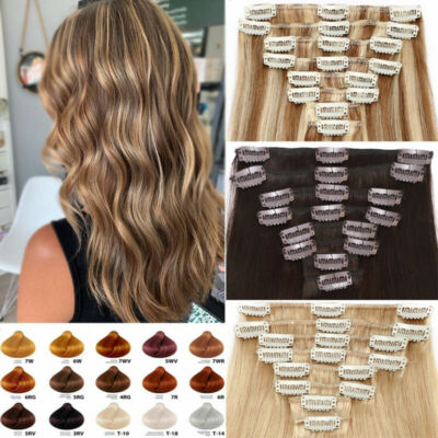 8 Pieces 100% Remy Clip In Real Human Hair Extensions Full Head Weft Highlight