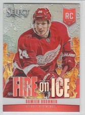 2013-14 PANINI SELECT DAMIAN BRUNNER RC /25 RED PRIZM FIRE ON ICE ROOKIE Wings