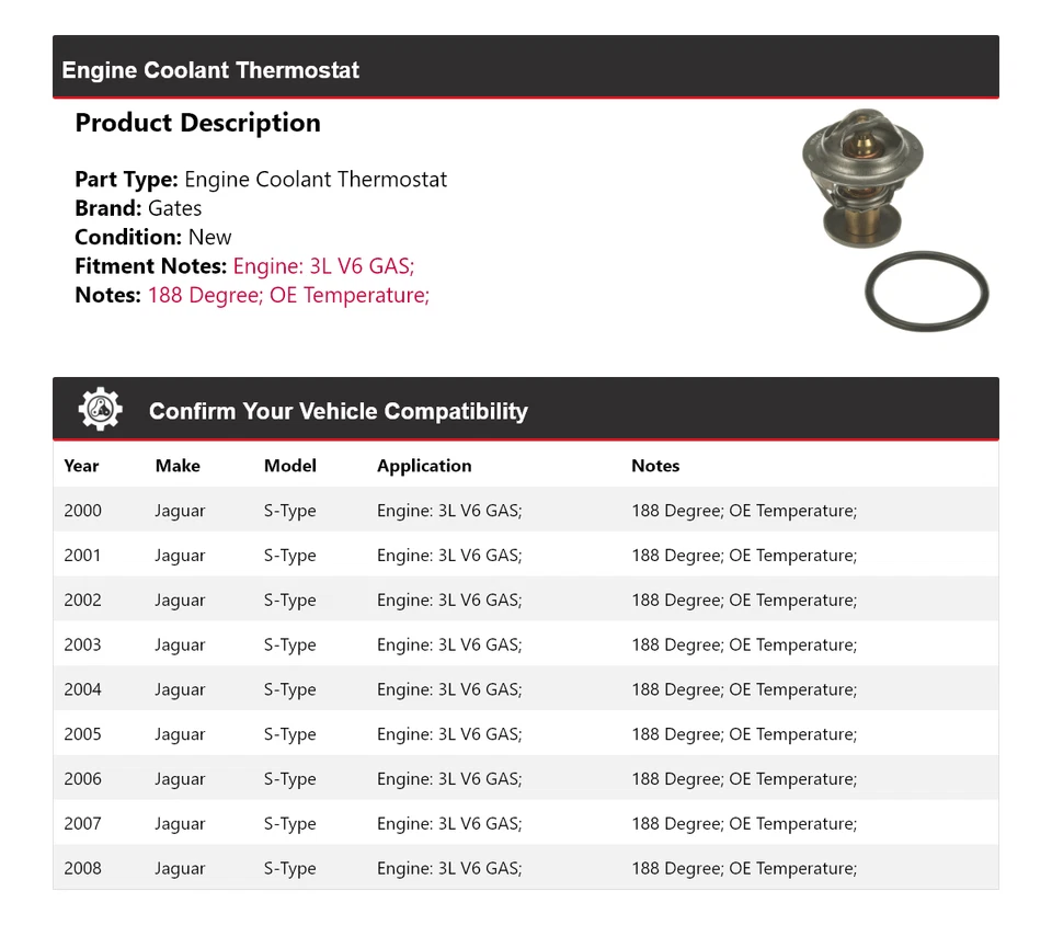 Для 2000-2008 Jaguar S-Type 3L V6 газовый двигатель охлаждающая жидкость термостат ворота 2001 2002 - Изображение 2 из 4
