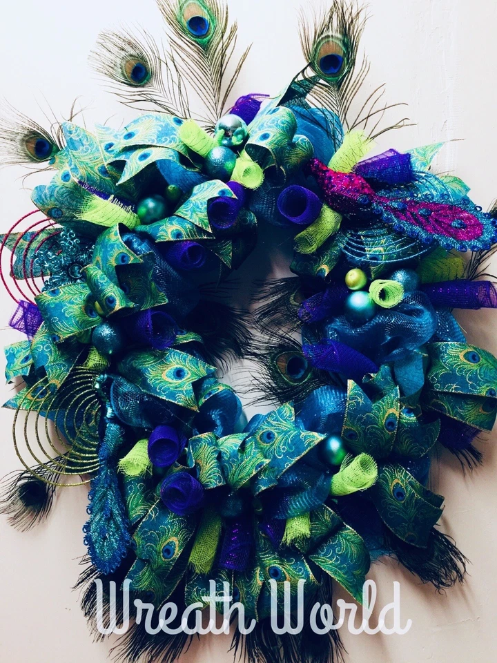 TURQUOISE PEACOCK WREATH 28”x39”!  NEW HANDMADE LARGE - Image 2 of 4