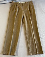 Brooks Brothers 346 Wool Pants 40W 33L Pleated Brown Cuff Hem 100% Wool Mens