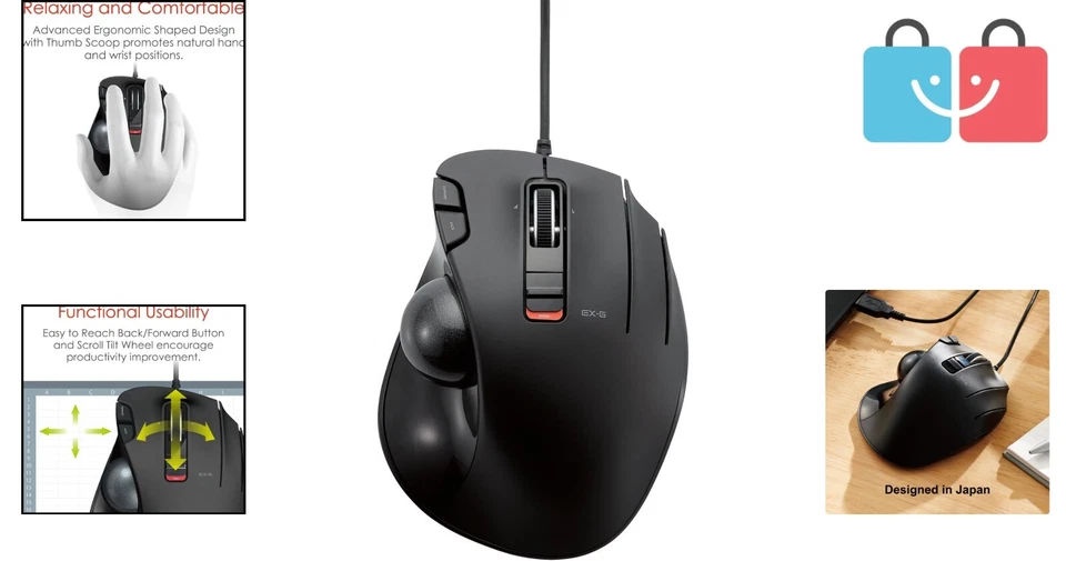 EX-G Smooth Tracking Optical Trackball Mouse - Ergonomic Design & Custom DPI - Image 2 of 4