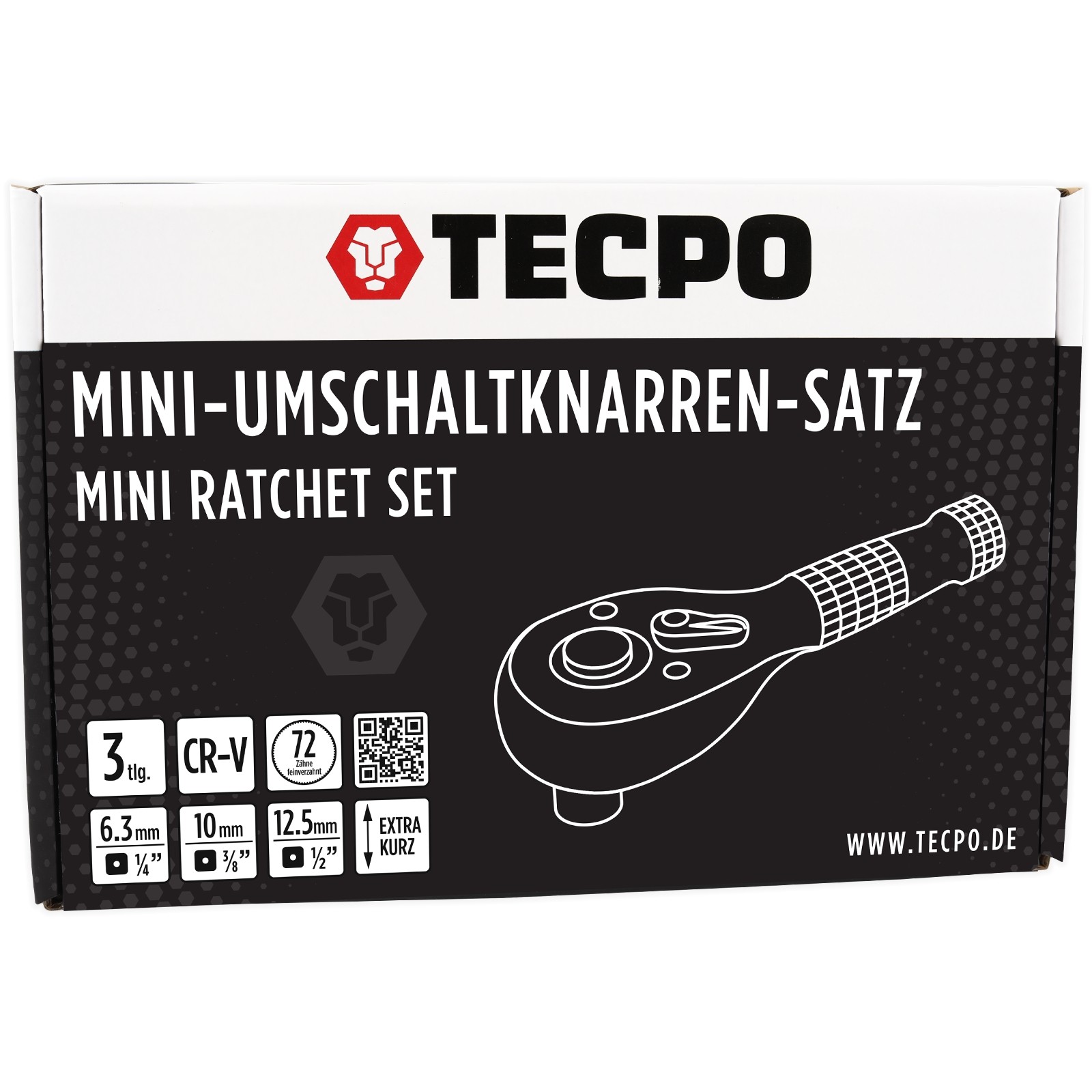 3x TECPO MINI REVERSIBLE RATCHET 1/4" 3/8" 1/2" FINE TOOTHED RATCHET 72 TOOTH RATCHET