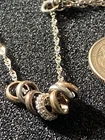Vintage Sterling Silver twisted Chain, 3 Tone Crystal Rings Necklace 18 to 20”