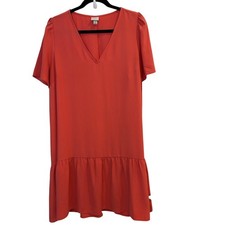 A New Day Coral Orange Short Sleeve Ruffle Hem V-Neck Shift Mini Dress Size XL