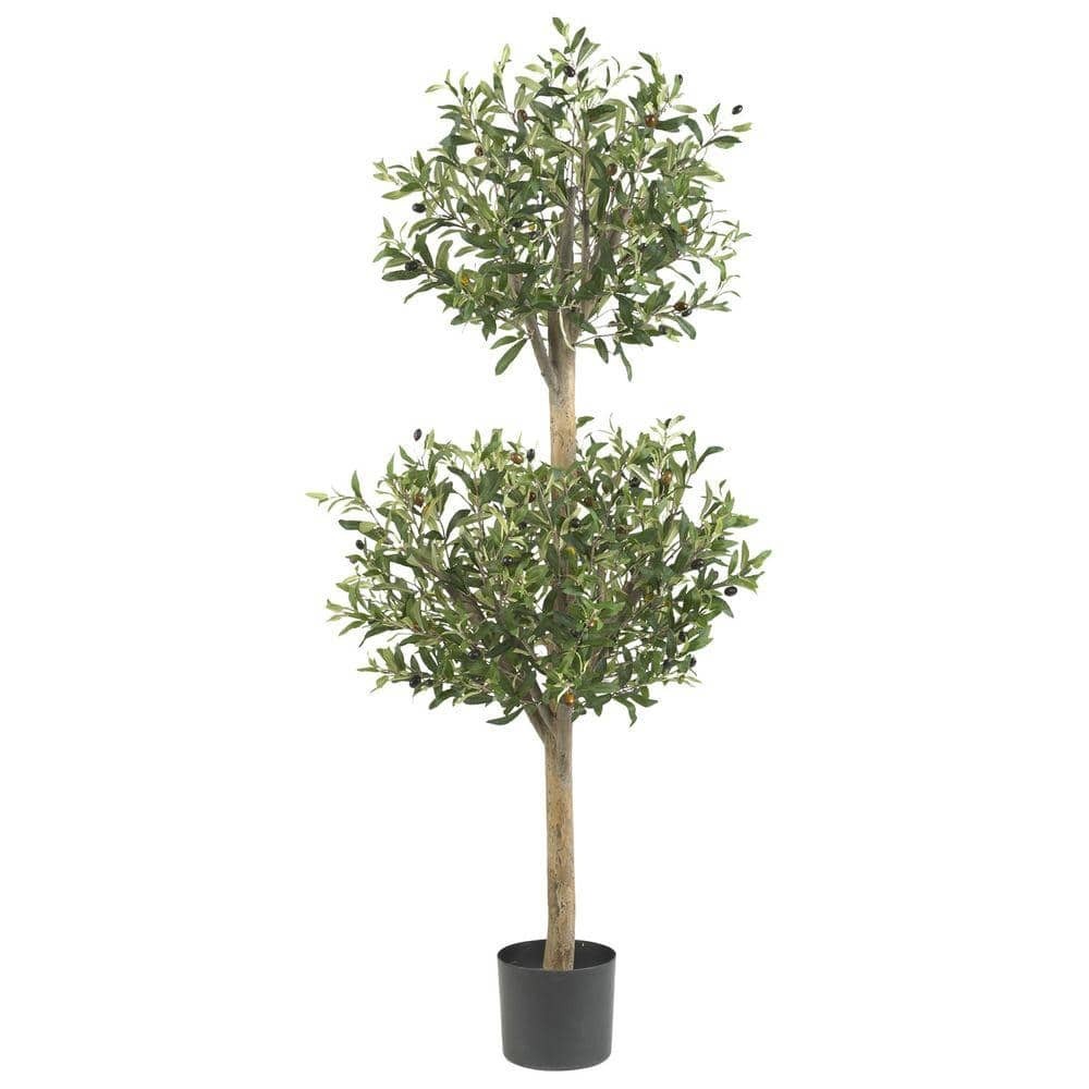 4.5 ft Double Topiary Artificial Olive Silk Tree in Green
