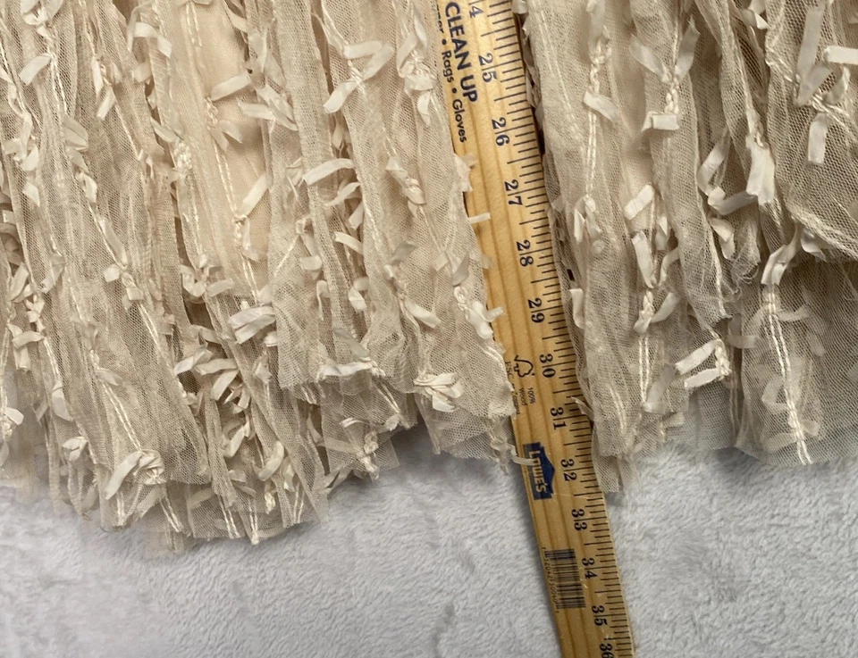Boho Fairy Women’s Midi Fringe Tulle Beige Skirt Medium Romantic Coquette M - Image 3 of 4