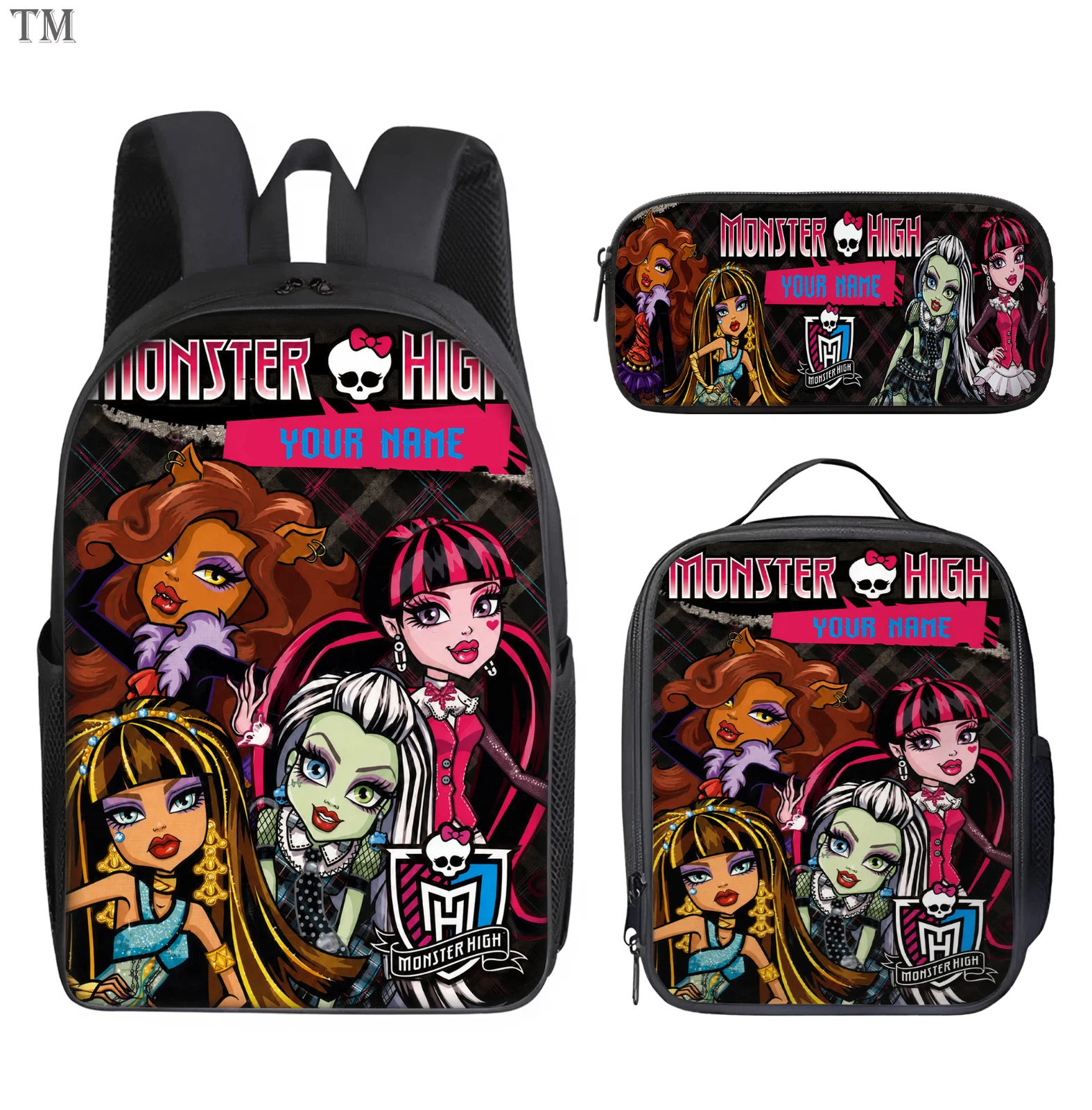 Personalized Monster High Backpack Set Lunch Bag Pencil Case Custom Name