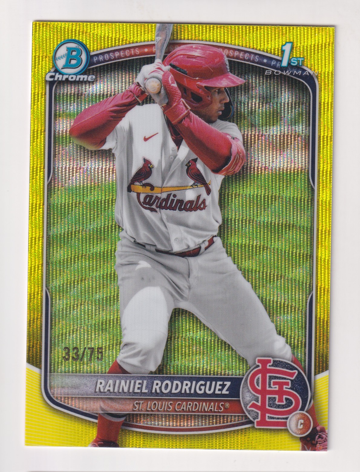 2025 Bowman Chrome YELLOW WAVE REFRACTOR #BCP-200 RAINIEL RODRIGUEZ 1ST RC 33/75