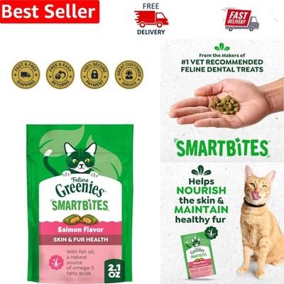 Crunchy Salmon Cat Treats - Greenies Smartbites for Skin & Fur Health, 2.1 oz