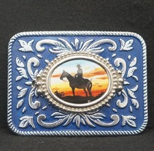 WE09151 NOS SWEET VINTAGE 1970s COWBOY ON HORSE WESTERN ARTWORK BELT BUCKLE