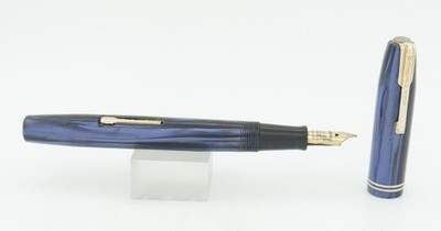 Waterman Stalwart Blue Straited & Gold Fountain Pen - 1940's - 14kt Stub Nib