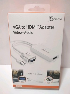 J5 Create VGA To HDMI Video Audio Adapter White JDA204 Brand New Sealed