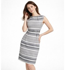 Calvin Klein Size 4 Belted Sheath Dress Gray Stripe Empire Waist Cap Sleeves