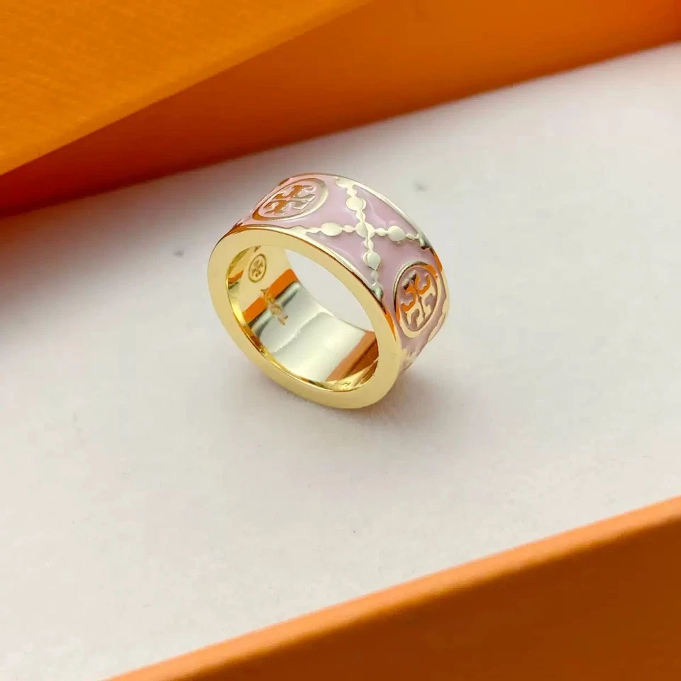 ¡Nuevo! Anillo Tory TB Logo Negro Rosa Blanco y Dorado Talla:6-8 Foto 3 de 4