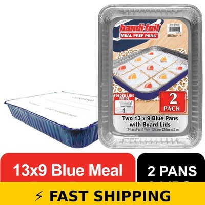 Handi-Foil 13'' x 9'' Blue Aluminum Meal Prep Pans, 2 Count