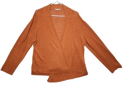 Ellen Fisher Womens XL Rust Orange 100% Linen Open Front Cardigan Sweater