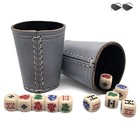 (2) Sets Genuine Leather Compact Dice Cups Grey Black + Ivory Poker Dice Rounded — photo 1