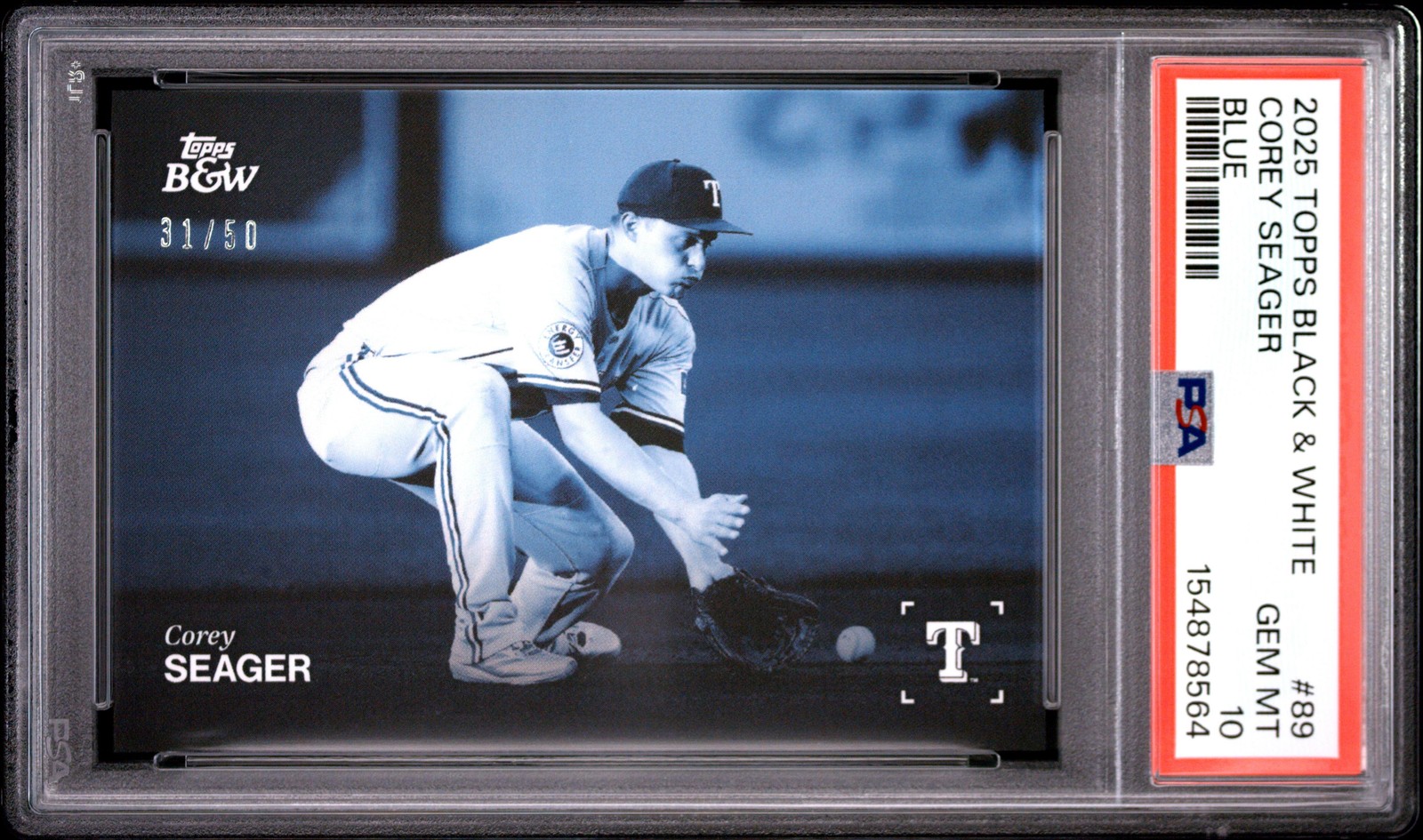 2025 Topps B&W Blue /50 #89 Corey Seager PSA 10 Pop 2 Rangers