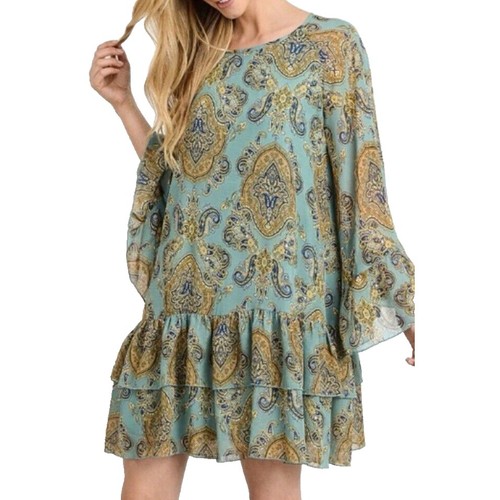 Doe & Rae Small Green Paisley Floral Dress Sheath Boho Festival Cottage *Read*