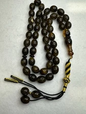 Natural Baltic Black  Amber Islamic prayer Beads 45+3 Beads 54.2G 11.6x14.3mm