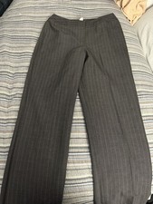 Gray Pinstripe Flat Front Straight Leg Dress Pants for Women