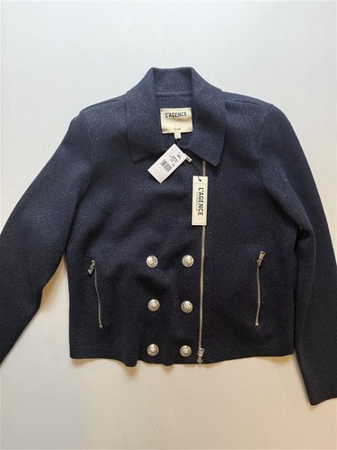 L'AGENCE Midnight Metallic Knit Military Jacket Size L NWT Saks $780