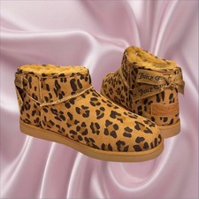 Juicy Couture Leopard Print Mini Boots Faux Fur Lined Size 7