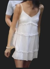 Trixxi VNeck Adjustable Spaghetti Straps Smocked Back Tiered Mini Dress White LG