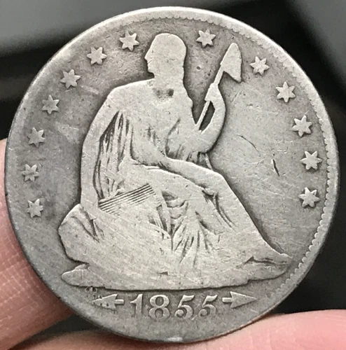 1855 Arrows 50C Seated Liberty Half Dollar VG Details Cleaned